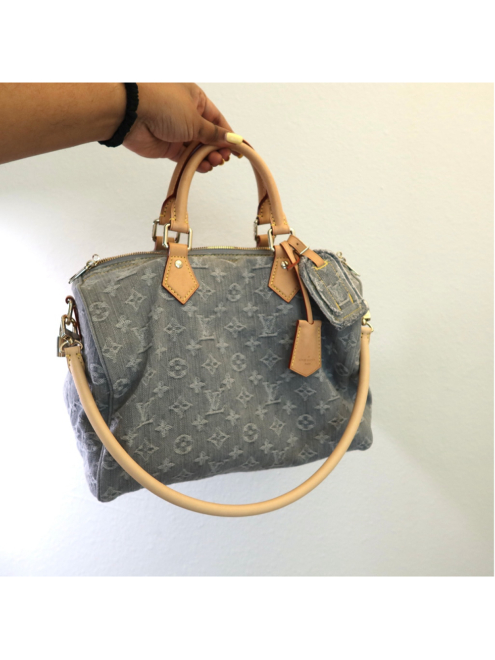 LOUIS VUITTON Washed Grey Denim Soft Speedy 30